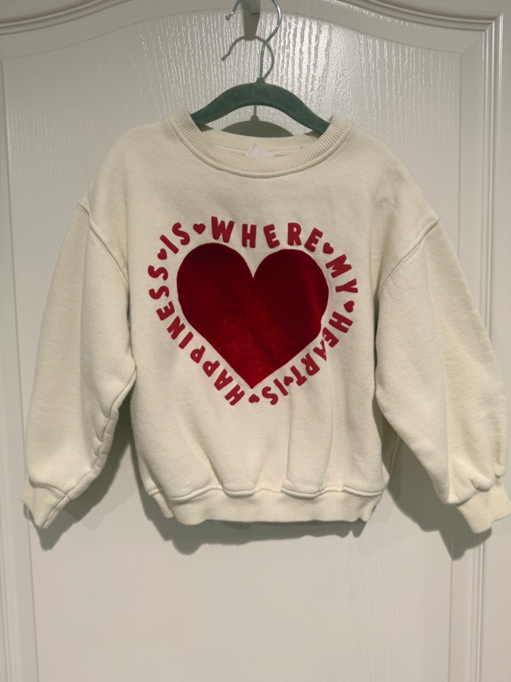 Zara Cream Crewneck Sweater with Red Heart Graphic